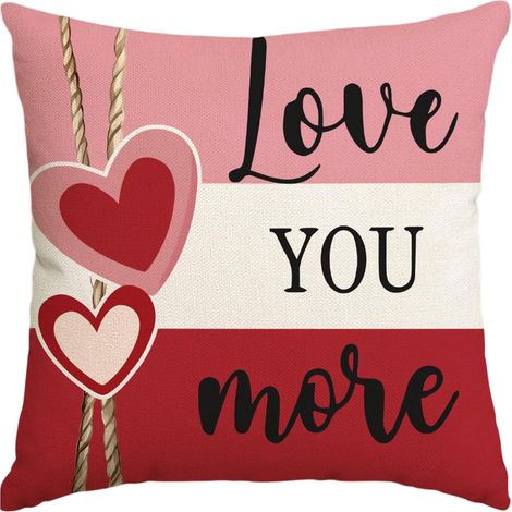 Taie D'oreiller - Imprimé Coeur Et Texte Hugs And Kisses - Pour Décoration De Saint-Valentin - 45 x 45 Cm - Non Rembourrée (1/5)