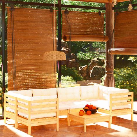 vidaXL Muebles de jardín 7 piezas cojines madera de pino color crema (1/4)