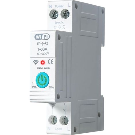 Disjoncteur intelligent Wi-Fi, compteur d'électricité connecté, disjoncteur monté sur rail DIN avec télécommande, 1P 63A (1/5)