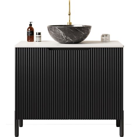 Mueble de baño con lavabo sobre encimera 76 cm negro y blanco con puertas dobles HOMVRA (1/4)