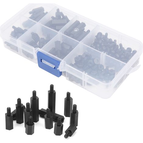 Assortiment de 180 vis et écrous en nylon, kit d'entretoises unidirectionnelles pour fournitures industrielles, noir M3