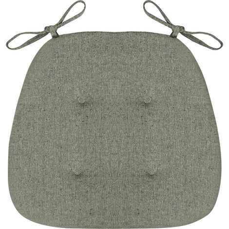 Coussin chaise réversible lin épais vert 43x41x35 cm, antidérapant, attaches, 1 pièce