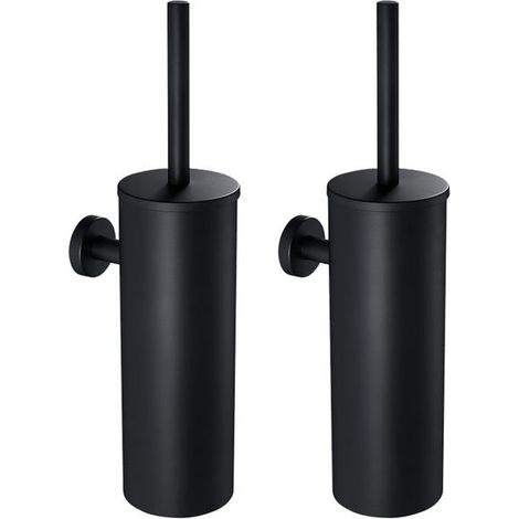 AuraLum Max 2 Stück Toilettenbürstenhalter, Edelstahl, Wandmontage, WC-Bürste für Badezimmer, WC, WC, wasserdicht, leicht zu reinigen, Schwarz, EU-Modell