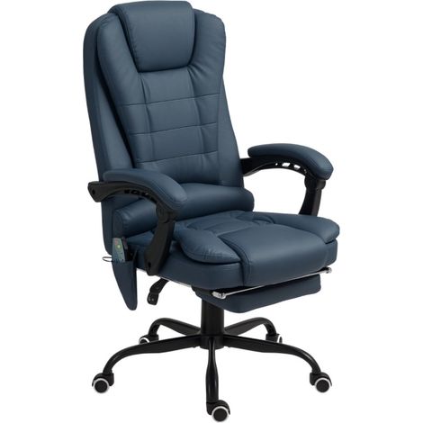 Chaise bureau Vinsetto massage 7 points dossier et repose pieds réglables 120kg aspect cuir bleu pour siège de travail confortable (1/5)