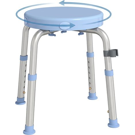 Tabouret de douche pivotant à 360°, avec structure en aluminium et hauteur réglable sur 5 niveaux, bleu clair (1/5)