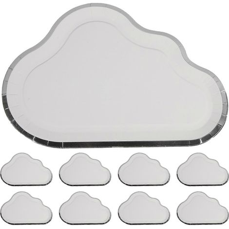 Lot de 8 assiettes en papier jetables en forme de nuage, idéales pour les fêtes d'anniversaire et les mariages. (1/4)