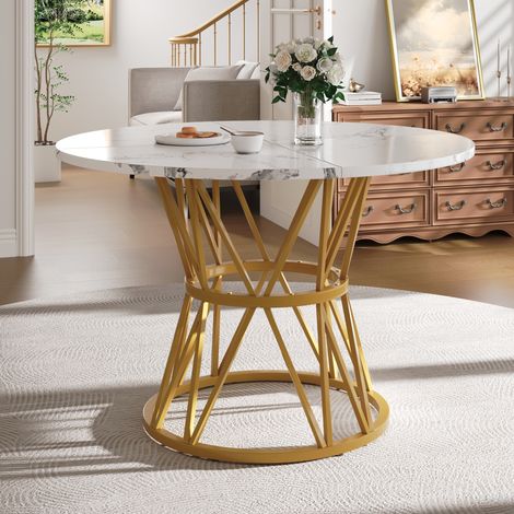 Table à manger ronde 100 x 100 x 76 cm en MDF effet marbre doré HAVRYA (1/5)