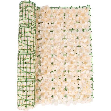 Künstlicher Laubzaun, dekorative Heckenpflanze für Balkon und Garten, 0,5 x 3 m, Champagner