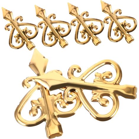 Fleuron de Portail en Alliage D’aluminium Antigrimpant, Lot de 6  Tête de Clôture Métallique, Finition Or, Courbe Élégante et Fabrication Soignée, Résistante à L’usure (1/5)