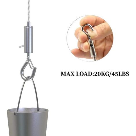 Cable de acero,3 piezas,Gancho simple de acero inoxidable,2 m x 1,5 mm,Para exteriores e interiores,Flexible y resistente (1/4)