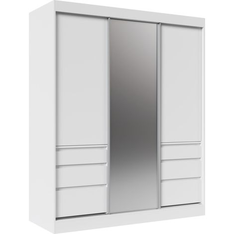 Armoire coulissante 3 portes KEDAR 180cm avec miroir – Design moderne et rangements intelligents-Blanc (1/5)