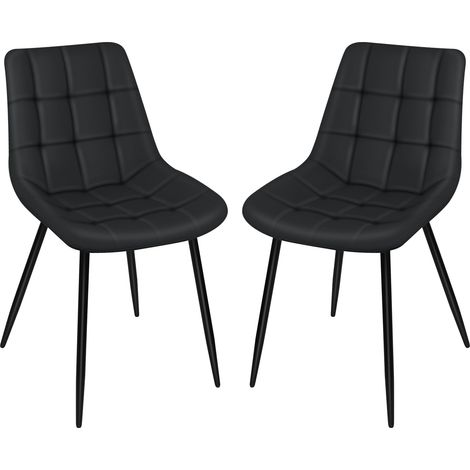 Lot de 2 Chaises de Salle à Manger en Simili Cuir Chaises de cuisine tapissées noir (1/5)