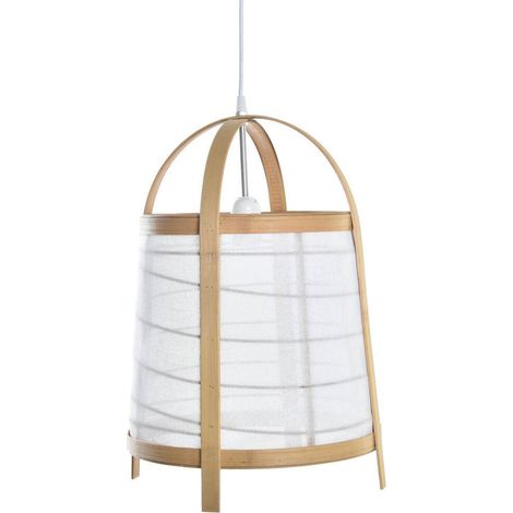 Suspension bambou et lin blanc esprit oriental déco naturelle - Blanc naturel et bambou clair (1/5)