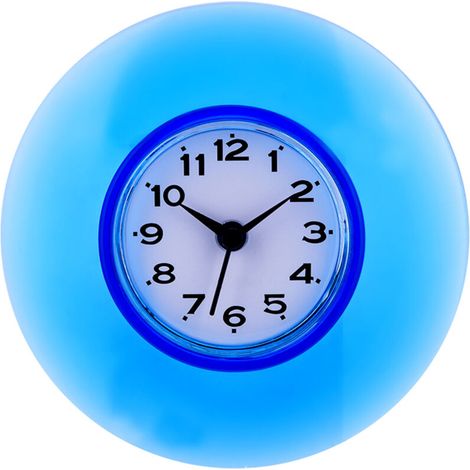 Horloge murale étanche en verre bleu avec ventouse – Mini miroir décoratif pour salle de bain et cuisine, mouvement quartz silencieux