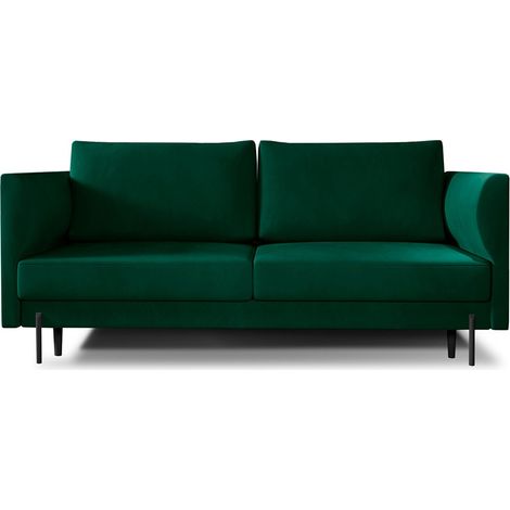 Canapé convertible en velours ROBBY – Rangement et pieds métal noir-Vert (1/5)