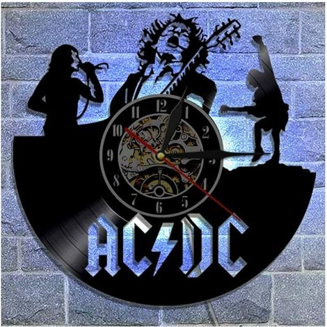 Horloge murale vinyle 3D de 30,5 cm, design Rock Band ACDC avec LED, décoration de salon, 7 couleurs, horloge veilleuse silencieuse (1/4)
