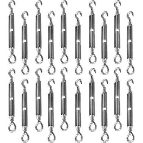 Lot de 20 tendeurs de fil réglables en acier inoxydable - Crochet et oeillet - M4 - (1/5)