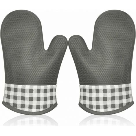 Guantes de silicona con aislamiento para horno, manoplas para horno, guantes para ollas, guantes de cocina con aislamiento grueso para barbacoa, guantes profesionales, 1 par (gris) (1/5)