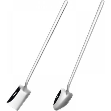 Cuillère En Acier Inoxydable - Manche Long - Bout Plat - Pour Desserts Boissons Café Thé - 1 Pièce (1/5)