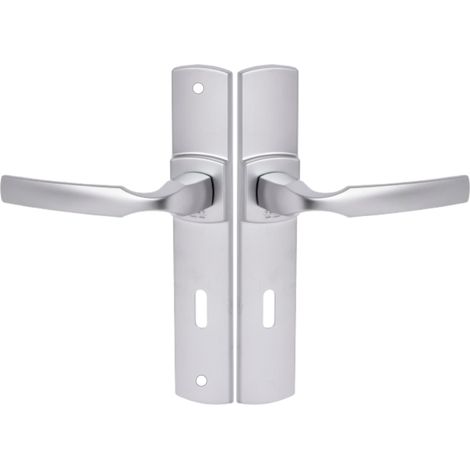 Ensemble de Poignée de Porte sur Plaque - Version Clé L pour Porte de Chambre et Bureau - Entraxe 195 mm - Matériau Zamak Résistant - Finition Chrome Velours (1/5)