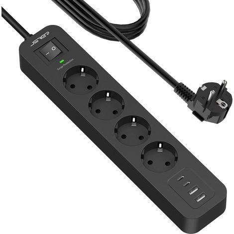 Power Strip with 4 Outlets, 1050J Surge Protection, 2 USB-A Ports, 2 USB-C Ports, 4m Cable, Home/Office (1/5)