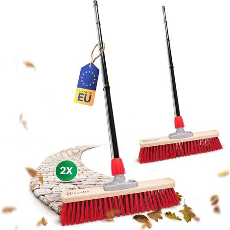 Novaliv 2x balai de rue 50 cm avec manche extérieur Poils élastomère Idéal comme balai extérieur Balai de jardin Poils durs avec manche Balai de