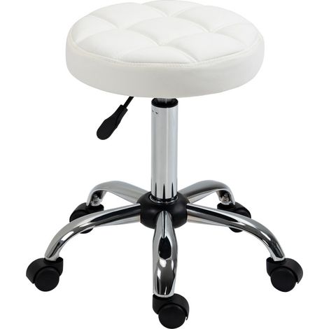 CHICFURN Taburete con ruedas regulable Ø35,5 x 48-63 cm en polipiel blanca para oficina y salón (1/5)