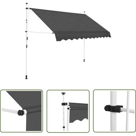 The Living Store Auvent manuel rétractable 250 cm Anthracite - Auvent Retractable - Auvent Exterieur - Parasol - Protection Solaire - Abri Jardin (1/5)