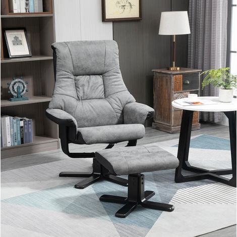 CHICFURN Poltrona relax girevole con poggiapiedi 78x82,5x109 cm microfibra grigia (1/5)