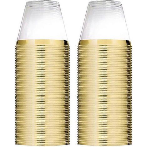 Goldene Plastikbecher, 9 oz, Einwegbecher, transparenter Plastikbecher