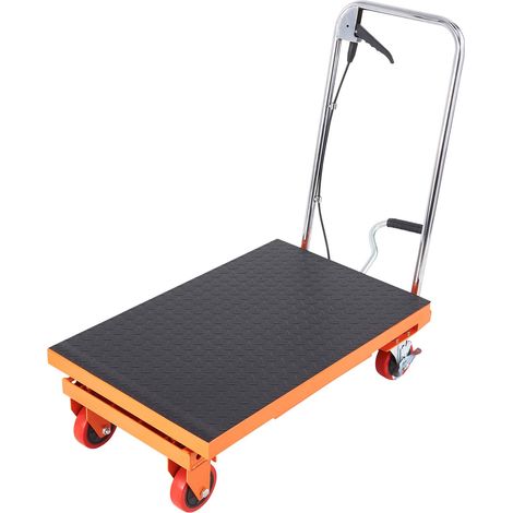 Transpalette à Plateau Hydraulique, Capacité 500 lbs, Hauteur de Levage 28,5", Table à Ciseaux Manuelle avec 4 Roues et Tapis Antidérapant, Chariot de Manutention, Orange (1/5)