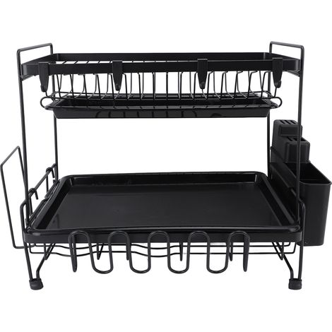 Égouttoir à vaisselle pliable à 2 couches, égouttoir de rangement polyvalent et pratique avec porte-ustensiles pour la maison
