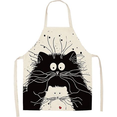 tablier De Cuisine Drle Chat (chat Noir, 68x55cm) Tablier De Cuisine En Coton Et Lin Pour Adultes, Chat Mignon (1/5)
