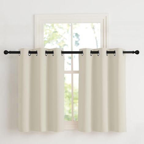 Rideauxs Occultant Court Thermique Petit Panneaux Draperies à Oeillets Lumineux Bloquer Decoration pour Cuisine Chambre, Largeur 107 x Hauteur 90 cm, Beige Clair, 2 Pièces (1/5)