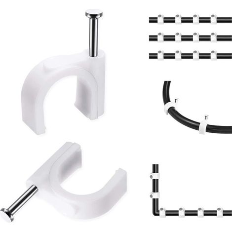 Lot de 3 × 100 colliers de serrage avec clous ronds pour câbles électriques, diamètre 8 mm, fixation murale, blanc (1/5)