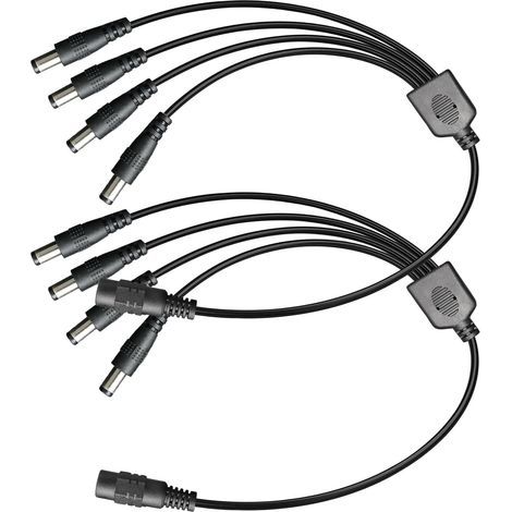 Lot de 2 câbles répartiteurs d'alimentation CC 1 femelle vers 4 mâles 5,5 mm x 2,1 mm, sortie d'alimentation CC 1 à 4 voies, câble adaptateur Y pour caméras de vidéosurveillance