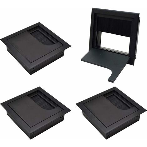 JKWG Passe-câbles passe-câbles carré 80x80mm avec joint brosse en aluminium anodisé noir à insérer sur le bureau organisation des câbles pour meubles passe-câbles 4 pièces (1/5)