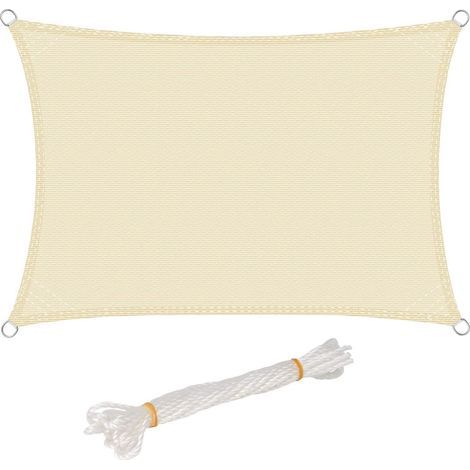 Rechteckiges, wasserdichtes Sonnensegel aus Polyester mit 93% UV-Schutz, wind- und wasserbeständig für Garten, Terrasse und Camping, Beige, 3x5M (1/5)