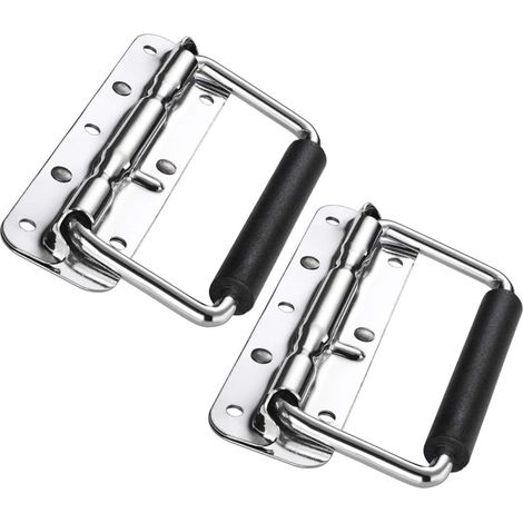 YMYNY 2 Stück Klappgriff, gefederte Kistengriffe für Eisenwarenkisten, silberne Griffe, Tragegriff für Werkzeugkastentür (140 mm) (1/5)