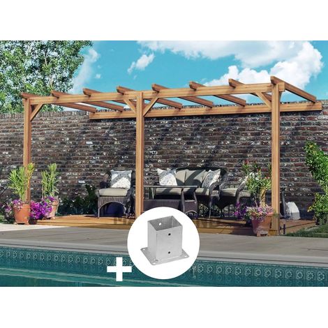 Pergola adossée en lamellé-collé Versailles 300 x 300 cm + 2 supports poteaux - Maderland