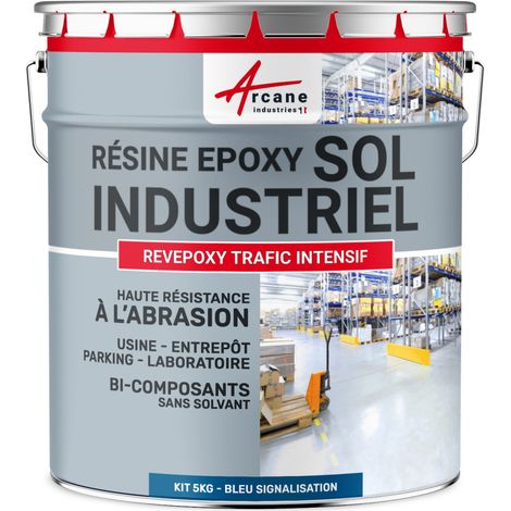 Arcane Industries – Peinture époxy pour sol industriel – Trafic intensif – 5 kg (jusqu'à 10 m² en 2 couches) – Bleu signalisation RAL 5017