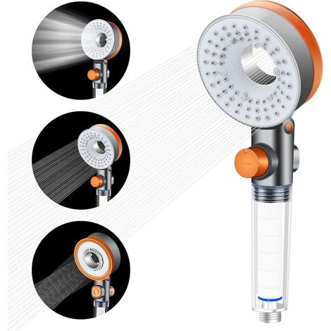 Shower Head, High Pressure Shower Head Anti Limestone Water Saving with Adjustable Water Pressure 3 Modes SPA Hand Shower Bathroom Shower with 3 Replaceable PP Cotton Eco Filters (1/5)