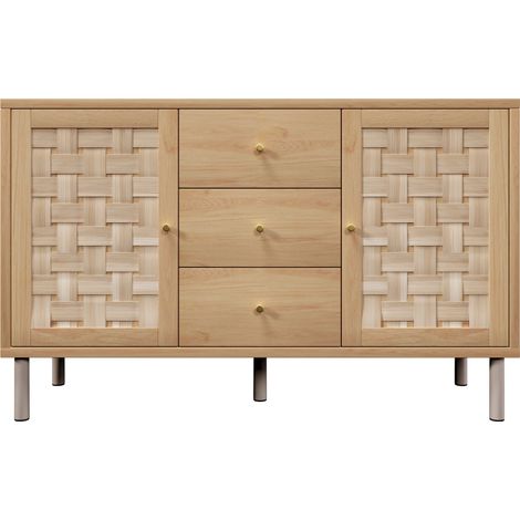 CAIziCommode style maison de campagne 120x40x75 cm, couleur chêne, avec 2 portes, 3 tiroirs, étagères réglables en hauteur, pieds en métal, dispositif anti-basculement, buffet pour salon, couloir, cui (1/5)
