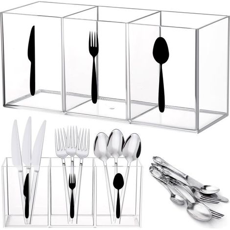 BelleRise - Boîtes de rangement pour couverts, paniers à couverts, étagères de rangement de comptoir, couteaux et cuillères (transparents) (1/2)