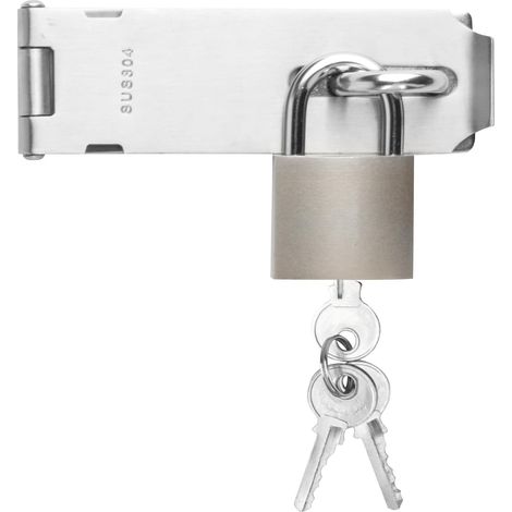 1 Jeu de moraillons en acier inoxydable pour cadenas, verrou de porte, cadenas robuste avec clé pour portes de placard, armoire ou abri de jardin. (1/5)