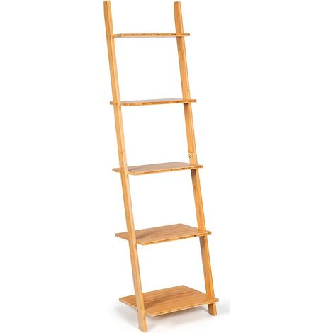 Etagere echelle a 5 niveaux en bambou bibliotheque etroite etagere sur pied 43 x 35 x 165 cm naturel (1/5)