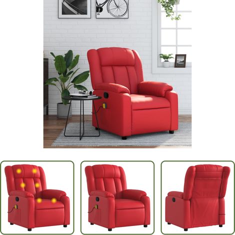 vidaXL Sillón de masaje reclinable cuero sintético rojo (1/5)