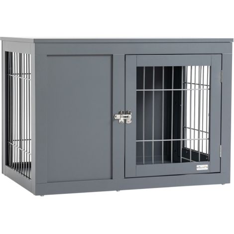 Stylish Grey Dog Crate for Small and Medium Dogs, End Table Design with Two Lockable Doors, Perfect Pet Furniture (1/5)