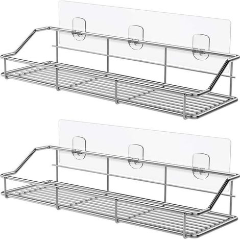 QAZQA Serviteur de Douche Etagère pour Salle de Bain Panier Toilette Cuisine Spice Rack Acier Inoxydable SUS304 sans Perçage - 2 Pack