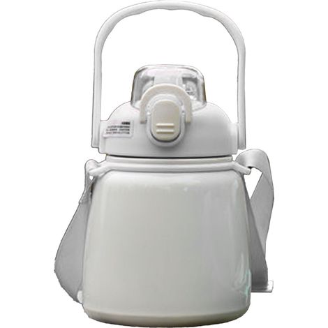 Isolierte Wasserflasche 650 ml, Edelstahl 304, mit Strohhalm, für Outdoor, Büro, Schule, Weiß (1/5)